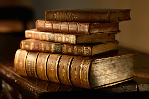 stack of old books